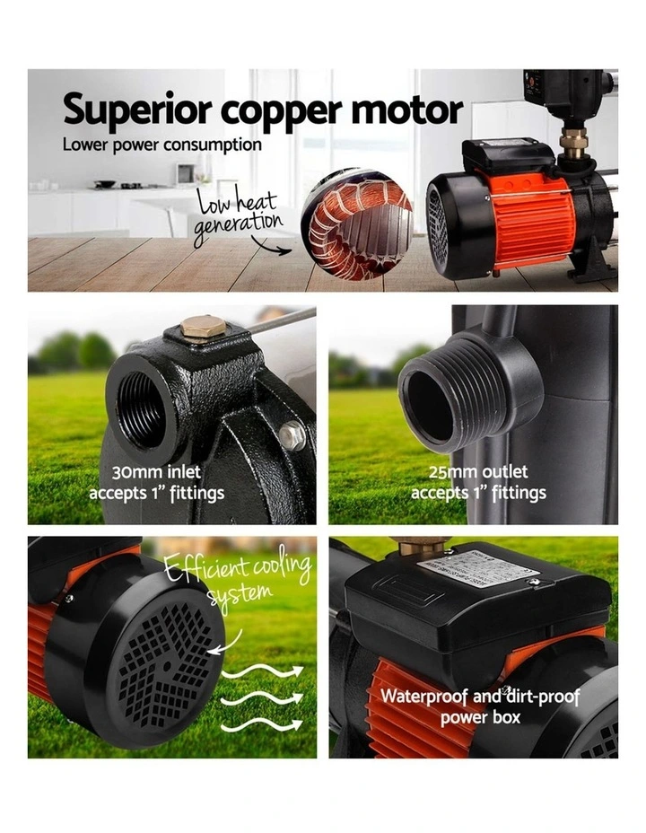 Giantz 1800W 5-Stage Garden Water Pump High Pressure Automatic Irrigation Black image 5