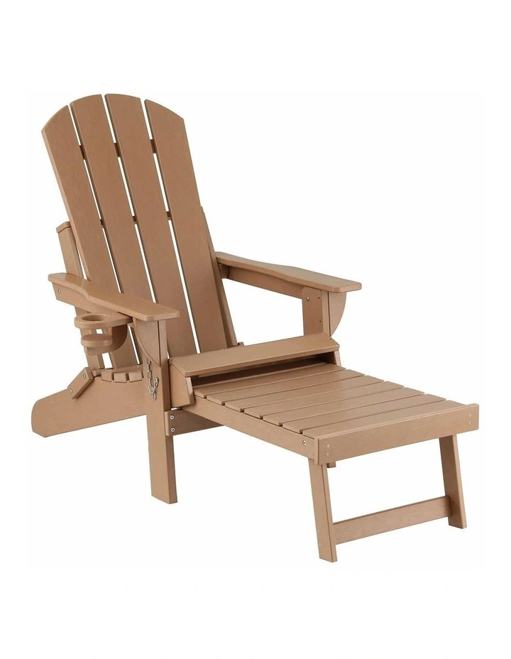 Gardeon Folding Sun Lounger Adirondack Chair Outdoor Lounge Setting HDPE Recliner Footrest Khaki image 1
