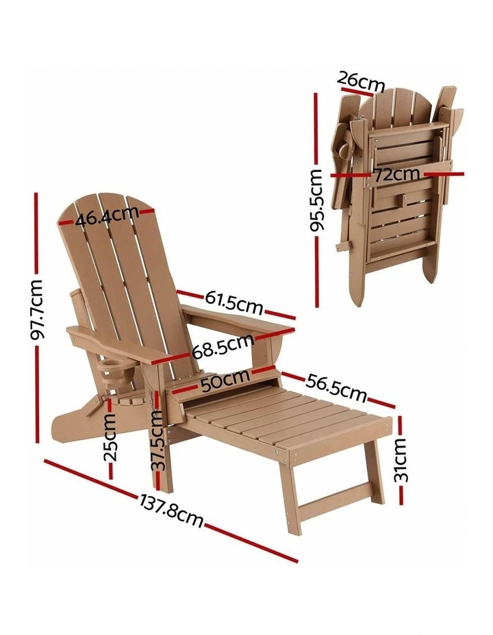 Gardeon Folding Sun Lounger Adirondack Chair Outdoor Lounge Setting HDPE Recliner Footrest Khaki image 2