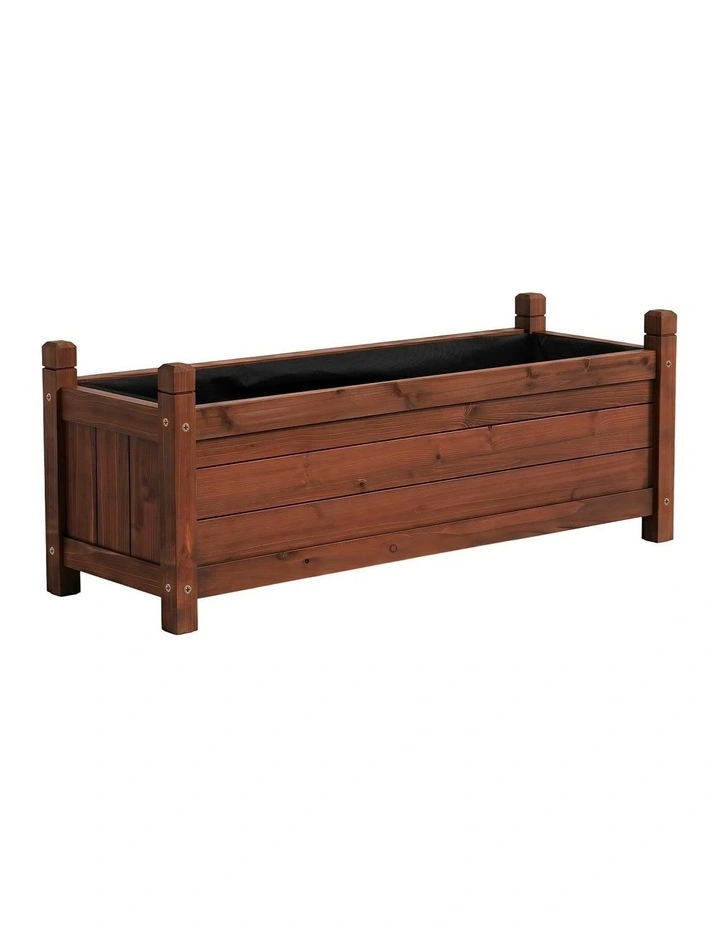 Green Fingers Garden Bed Wooden Planter Box Raised Container Growing 90x30x33cm Brown image 1