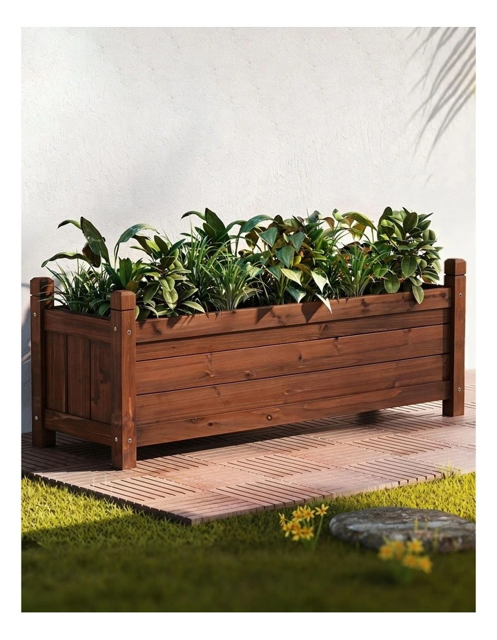 Green Fingers Garden Bed Wooden Planter Box Raised Container Growing 90x30x33cm Brown image 3