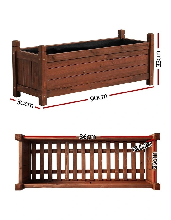 Green Fingers Garden Bed Wooden Planter Box Raised Container Growing 90x30x33cm Brown image 4