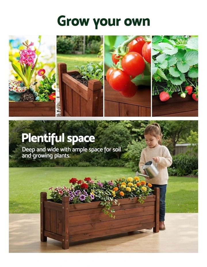 Green Fingers Garden Bed Wooden Planter Box Raised Container Growing 90x30x33cm Brown image 5