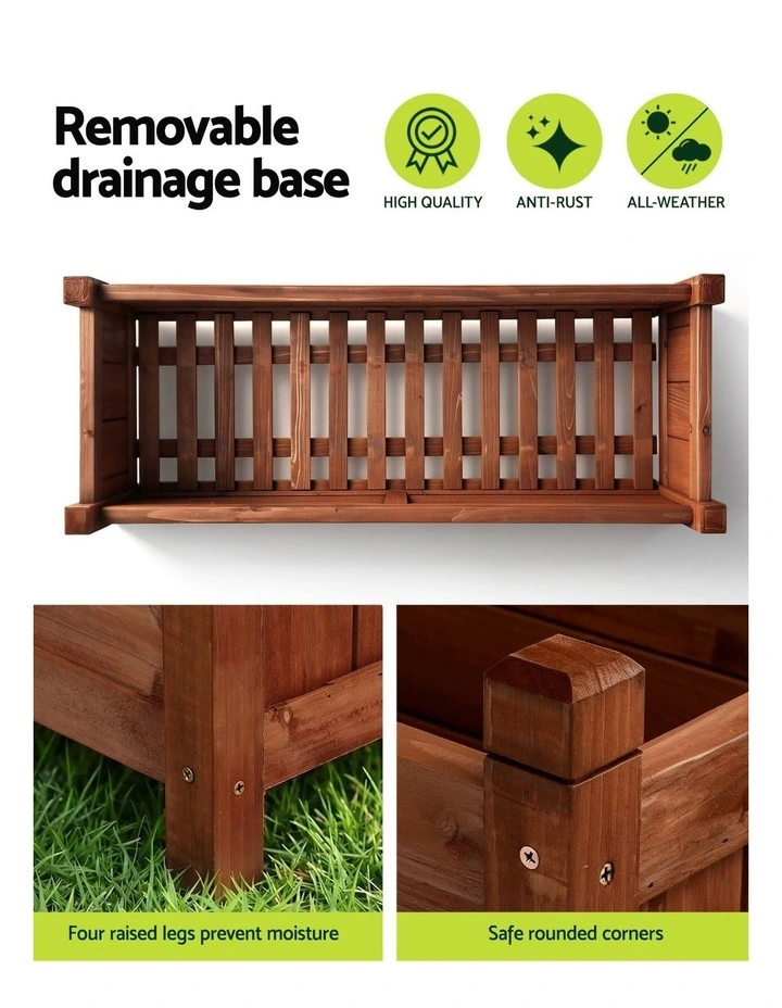 Green Fingers Garden Bed Wooden Planter Box Raised Container Growing 90x30x33cm Brown image 6