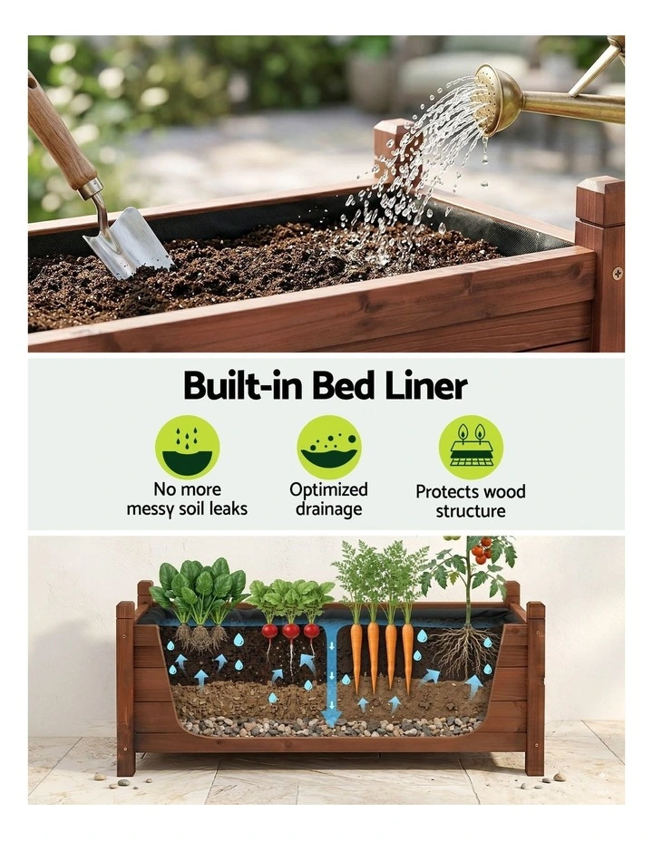 Green Fingers Garden Bed Wooden Planter Box Raised Container Growing 90x30x33cm Brown image 7