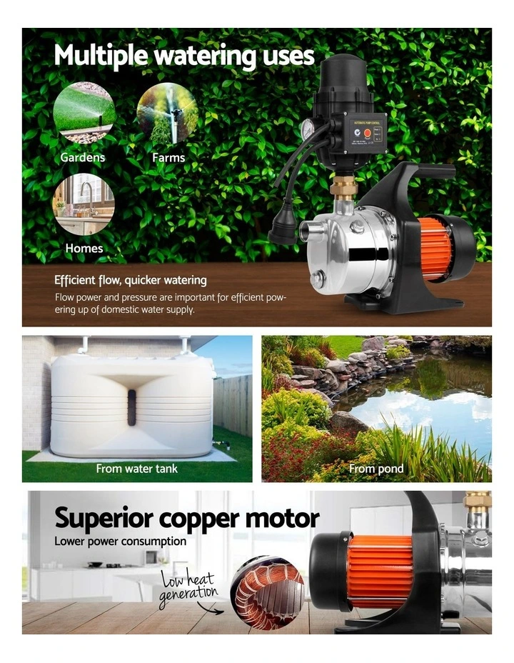 Giantz Garden Water Pump 1500W Max. High Pressure Tank Rain Farm Irrigation Black image 5