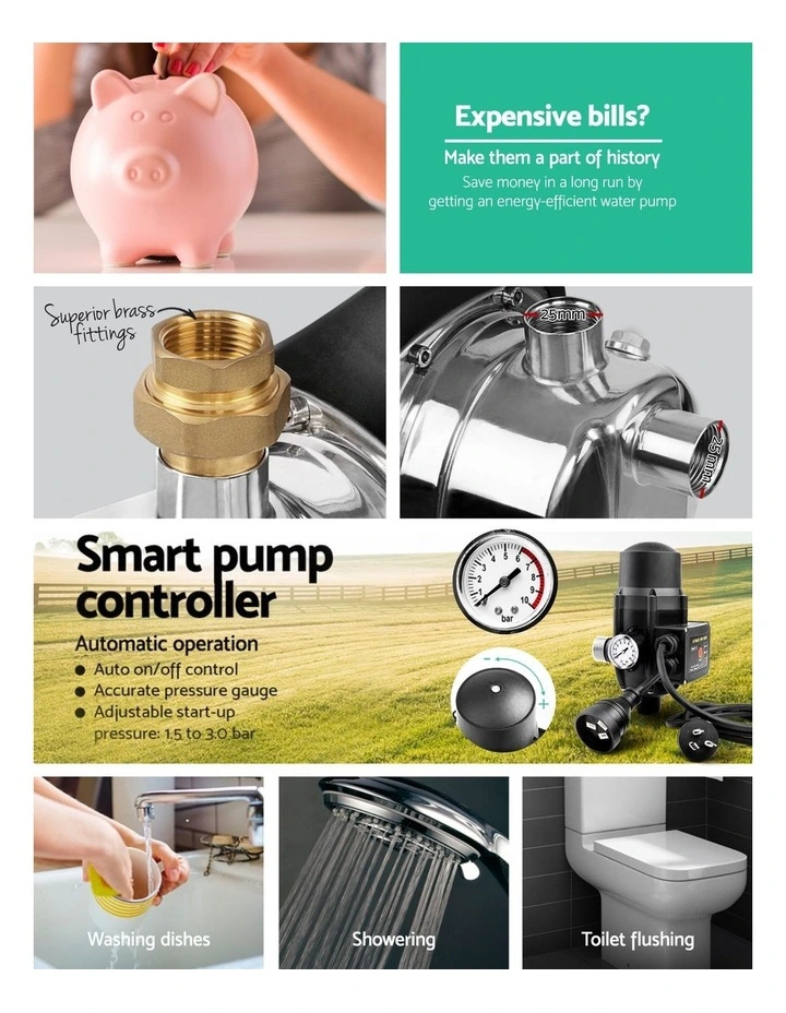 Giantz Garden Water Pump 1500W Max. High Pressure Tank Rain Farm Irrigation Black image 6