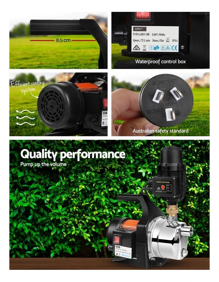Giantz Garden Water Pump 1500W Max. High Pressure Tank Rain Farm Irrigation Black image 7