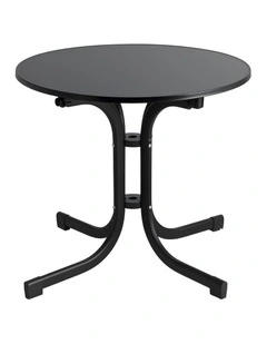 Gardeon Outdoor Side Table 80cm Folding Steel Round Bistro Desk Cafe Patio Furniture Black