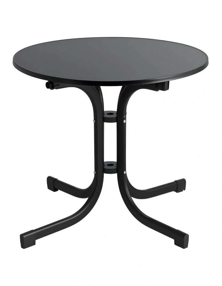 Gardeon Outdoor Side Table 80cm Folding Steel Round Bistro Desk Cafe Patio Furniture Black image 1