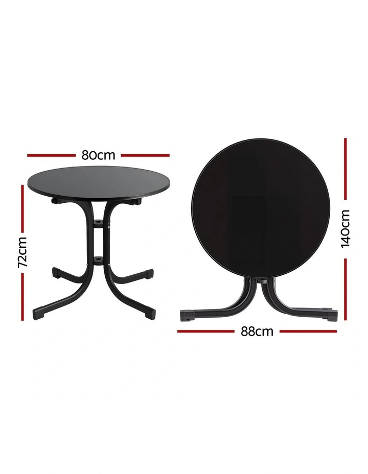 Gardeon Outdoor Side Table 80cm Folding Steel Round Bistro Desk Cafe Patio Furniture Black image 2