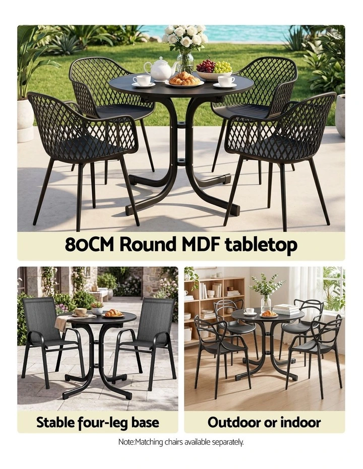 Gardeon Outdoor Side Table 80cm Folding Steel Round Bistro Desk Cafe Patio Furniture Black image 4