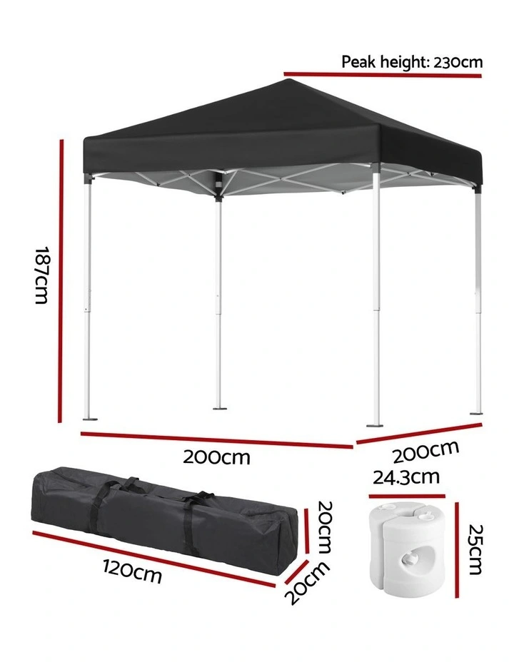 Instahut Gazebo 2x2m Outdoor Patio Garden Marquee Shade w/ Base Pods Black image 4