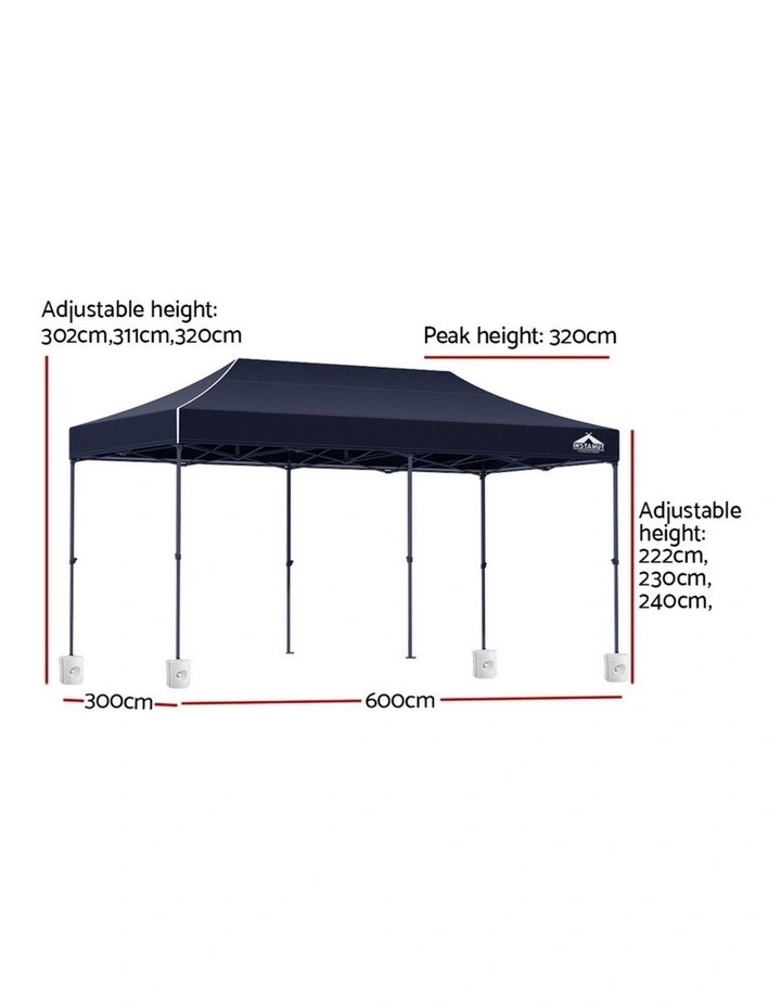 Instahut 3x6m Pop-Up Gazebo Folding Marquee Canopy with 4 Base Pods Navy image 2