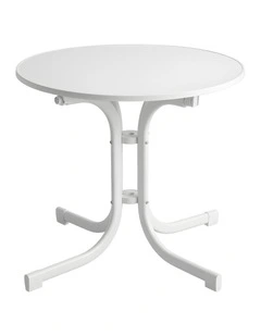 Gardeon Outdoor Side Table 80cm Folding Steel Round Bistro Desk Cafe Patio Furniture White
