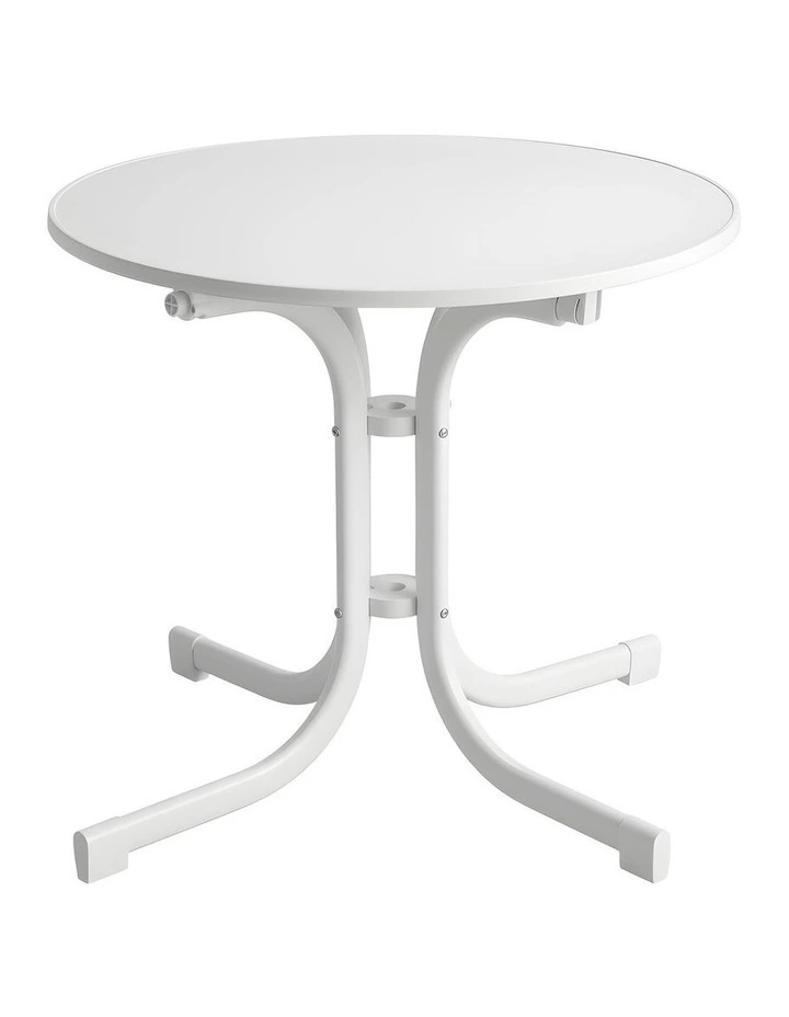 Gardeon Outdoor Side Table 80cm Folding Steel Round Bistro Desk Cafe Patio Furniture White image 1