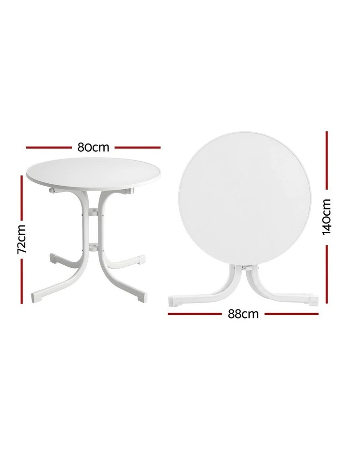 Gardeon Outdoor Side Table 80cm Folding Steel Round Bistro Desk Cafe Patio Furniture White image 2