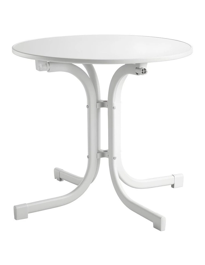 Gardeon Outdoor Side Table 80cm Folding Steel Round Bistro Desk Cafe Patio Furniture White image 3