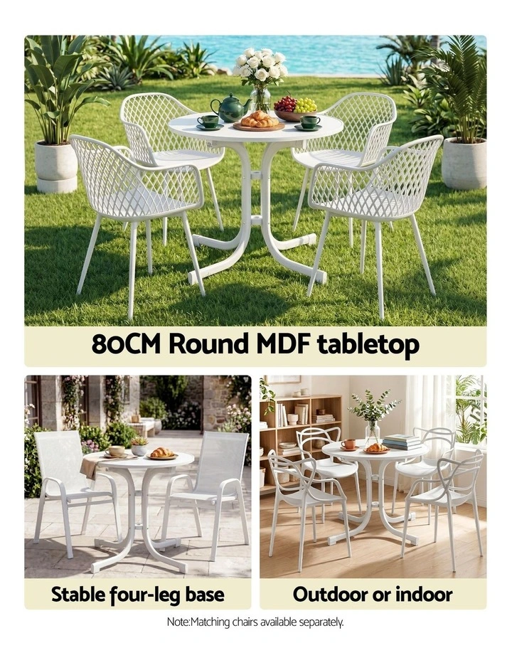 Gardeon Outdoor Side Table 80cm Folding Steel Round Bistro Desk Cafe Patio Furniture White image 4