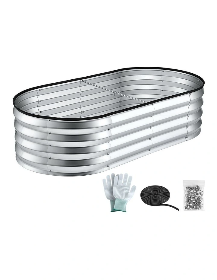 Green Fingers Raised Garden Bed Galvanised Oval Metal Planter Box Large Outdoor 120x60x30cm Silver image 2