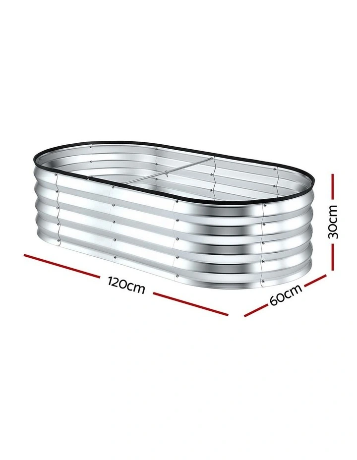 Green Fingers Raised Garden Bed Galvanised Oval Metal Planter Box Large Outdoor 120x60x30cm Silver image 4