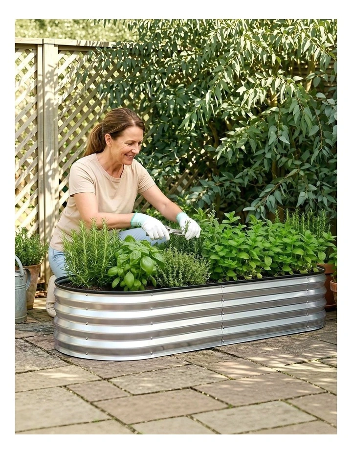 Green Fingers Raised Garden Bed Galvanised Oval Metal Planter Box Large Outdoor 120x60x30cm Silver image 6