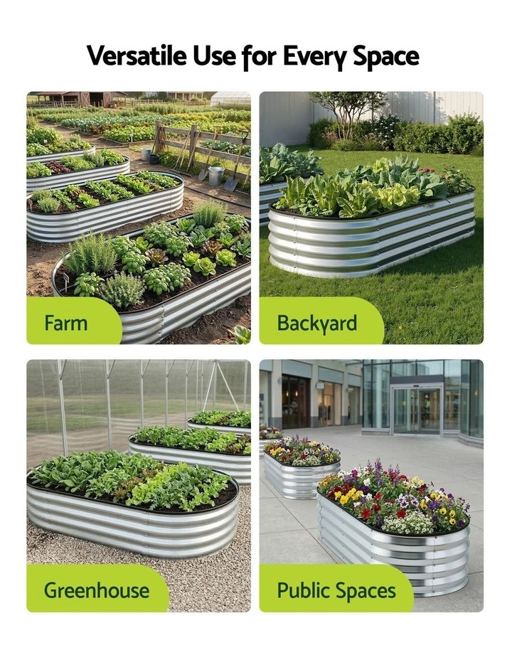 Green Fingers Raised Garden Bed Galvanised Oval Metal Planter Box Large Outdoor 120x60x30cm Silver image 7