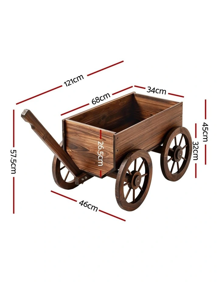 Gardeon Wooden Planter Cart Garden Decor Plant Stand Fir Wood Flower Wagon Wheels XL image 2