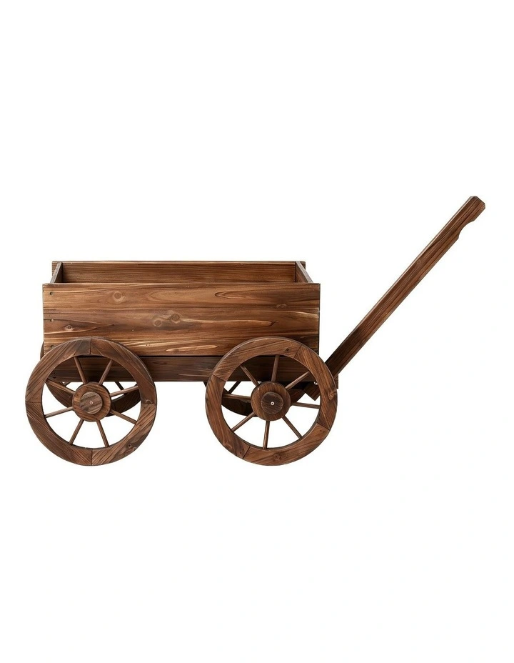 Gardeon Wooden Planter Cart Garden Decor Plant Stand Fir Wood Flower Wagon Wheels XL image 3