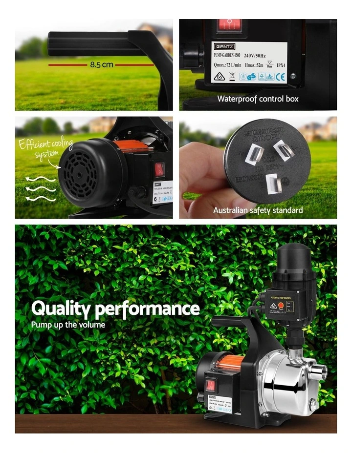Giantz Garden Water Pump High Pressure 800W Max. Tank Rain Farm Irrigation House Black image 7
