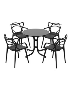 Gardeon 5PCS Outdoor Dining Set Table and Chairs Garden Patio Furniture Entwine Black