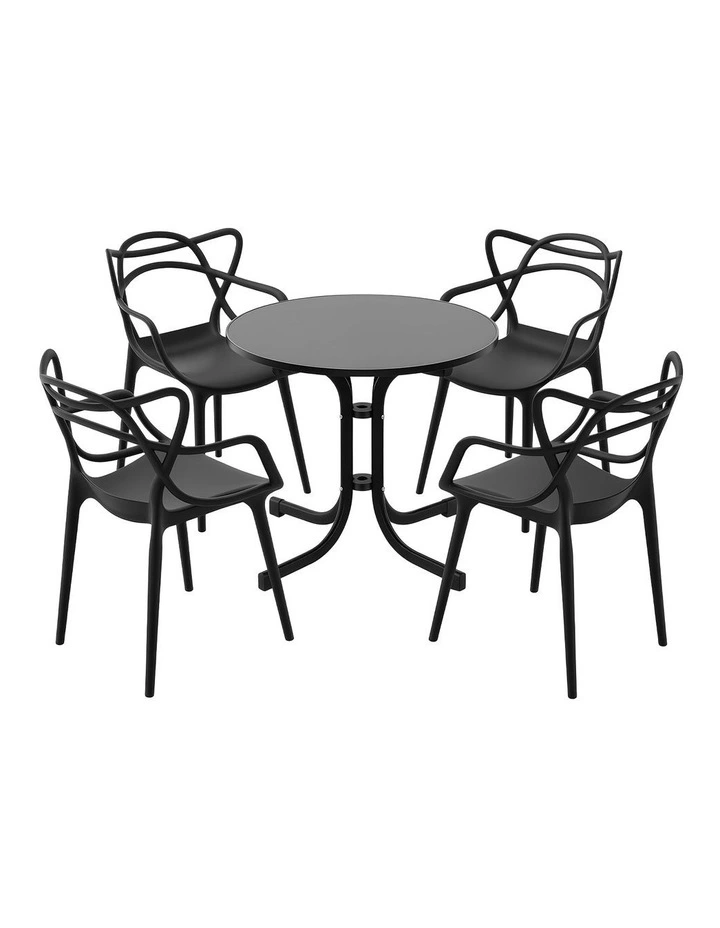 Gardeon 5PCS Outdoor Dining Set Table and Chairs Garden Patio Furniture Entwine Black image 1