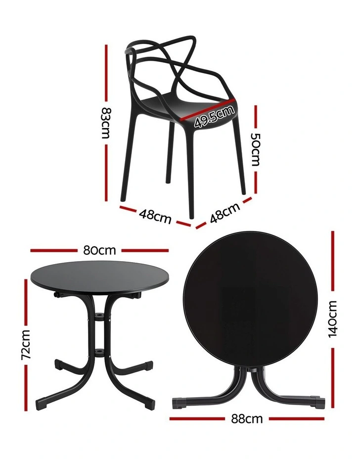 Gardeon 5PCS Outdoor Dining Set Table and Chairs Garden Patio Furniture Entwine Black image 2