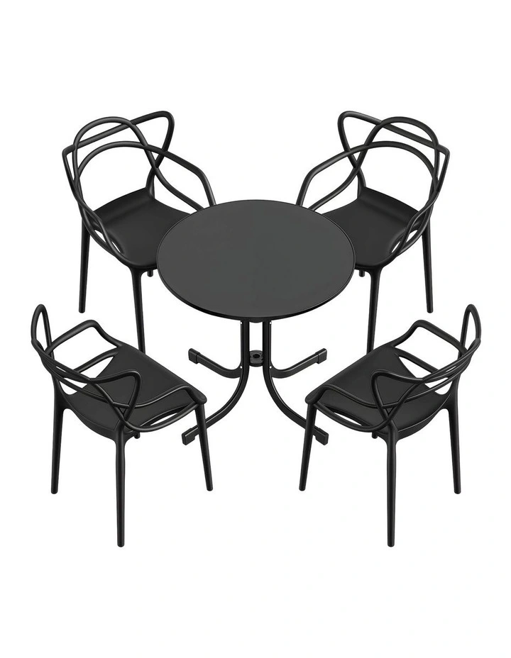 Gardeon 5PCS Outdoor Dining Set Table and Chairs Garden Patio Furniture Entwine Black image 3