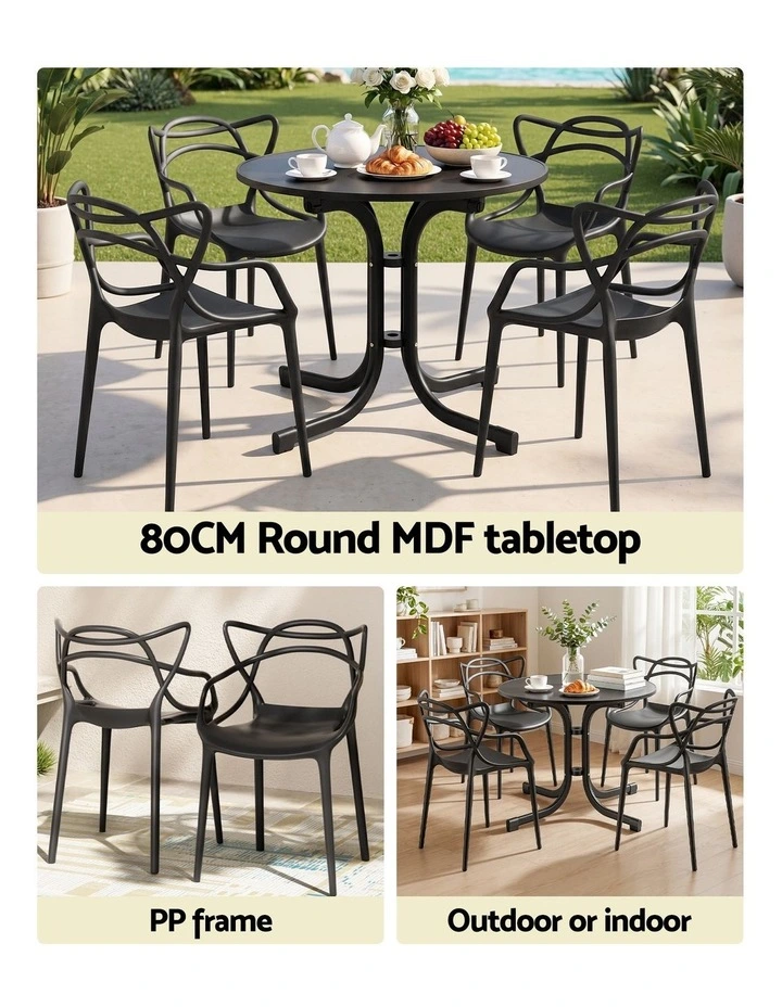Gardeon 5PCS Outdoor Dining Set Table and Chairs Garden Patio Furniture Entwine Black image 4