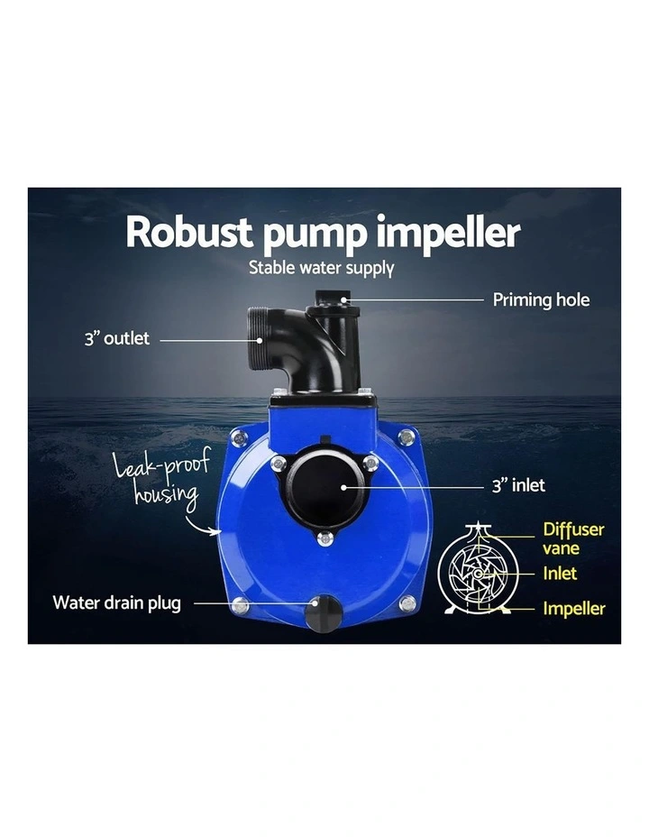 Giantz 7HP 3 Petrol Water Pump 210cc 4-Stroke High Flow 60000L/H Blue image 6