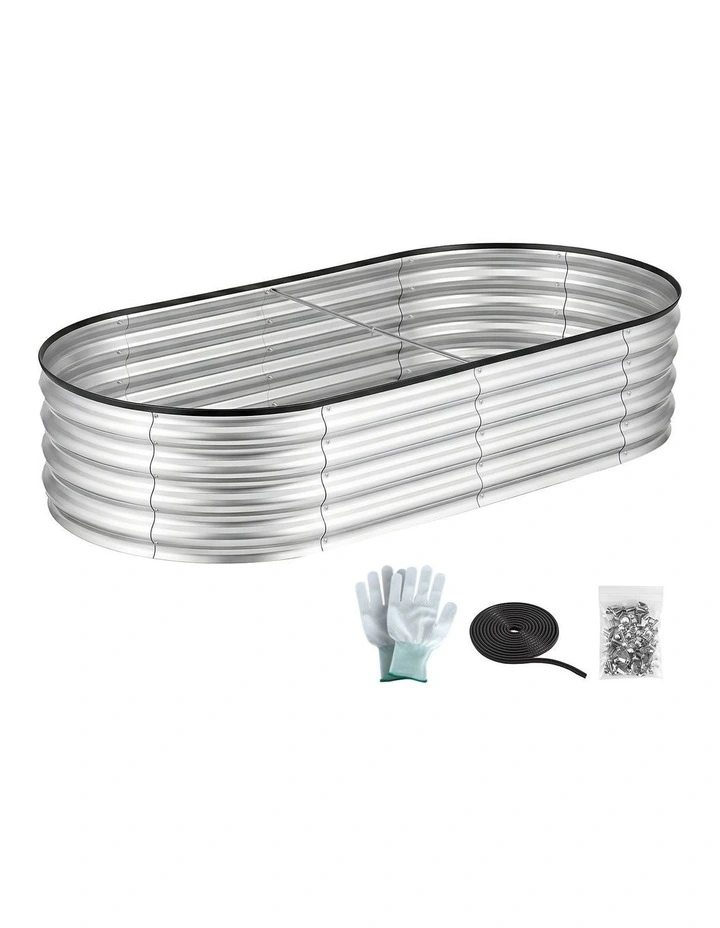 Green Fingers Raised Garden Bed Galvanised Oval Metal Planter Box Large Outdoor 150x70x30cm Silver image 2