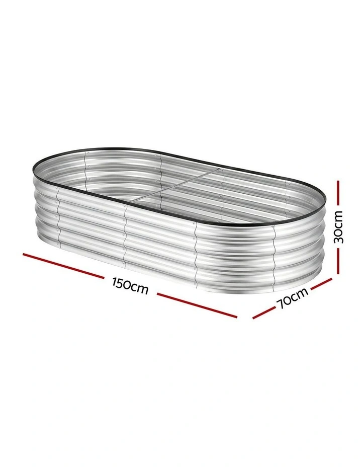 Green Fingers Raised Garden Bed Galvanised Oval Metal Planter Box Large Outdoor 150x70x30cm Silver image 4