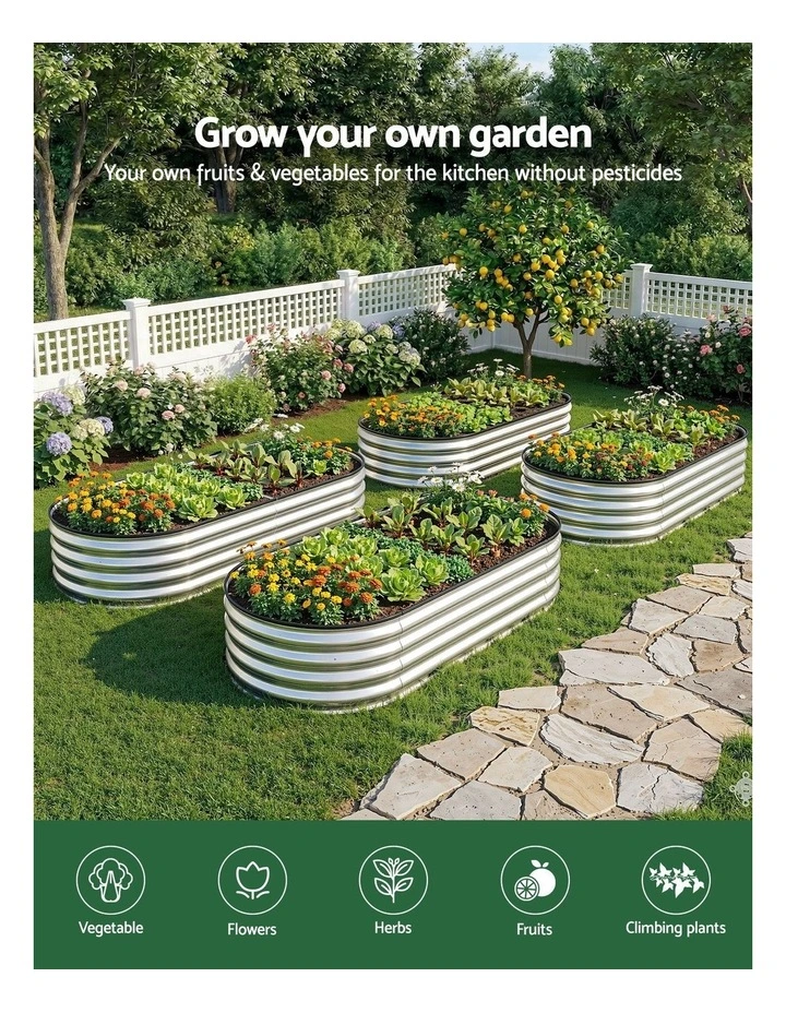 Green Fingers Raised Garden Bed Galvanised Oval Metal Planter Box Large Outdoor 150x70x30cm Silver image 5