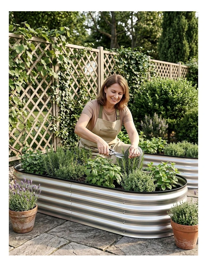 Green Fingers Raised Garden Bed Galvanised Oval Metal Planter Box Large Outdoor 150x70x30cm Silver image 6
