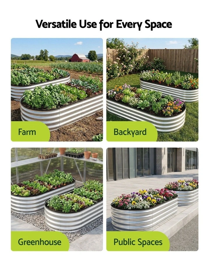 Green Fingers Raised Garden Bed Galvanised Oval Metal Planter Box Large Outdoor 150x70x30cm Silver image 7