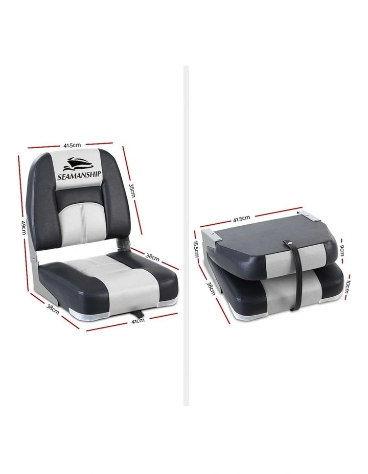 Seamanship 2X Folding Boat Seats Marine Seat Swivel Low Back 10cm Padding Grey image 2