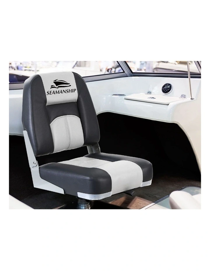 Seamanship 2X Folding Boat Seats Marine Seat Swivel Low Back 10cm Padding Grey image 4