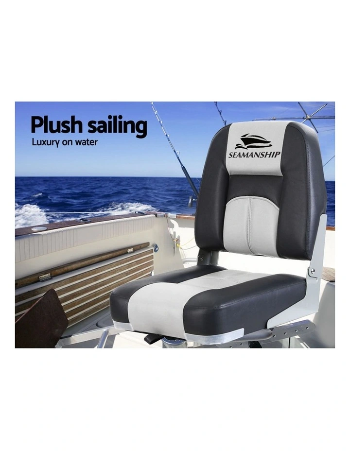 Seamanship 2X Folding Boat Seats Marine Seat Swivel Low Back 10cm Padding Grey image 5