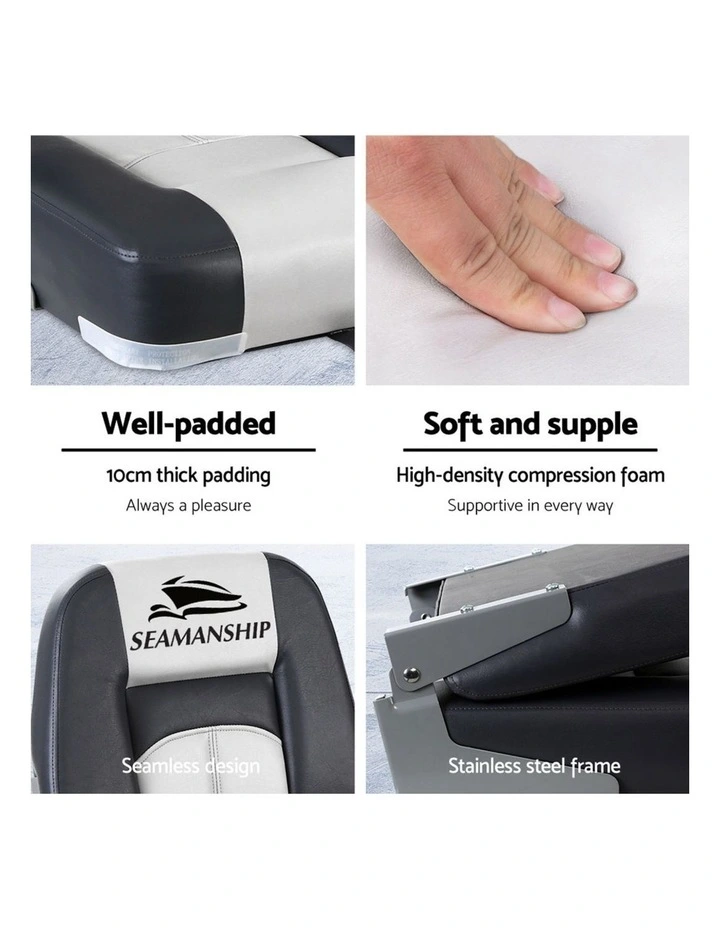 Seamanship 2X Folding Boat Seats Marine Seat Swivel Low Back 10cm Padding Grey image 6
