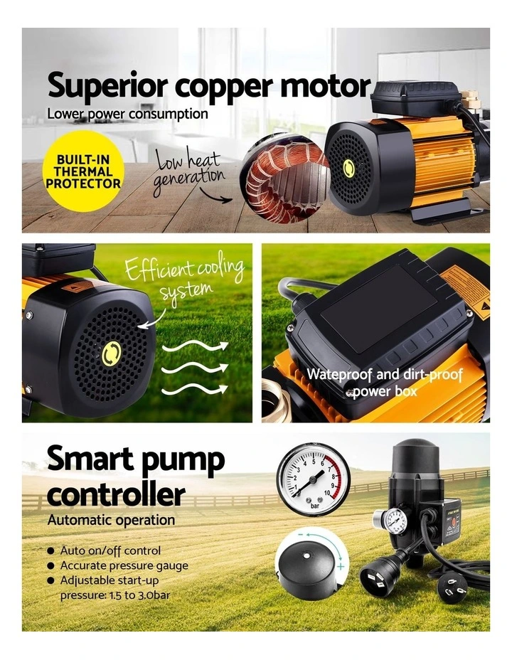 Giantz Garden Water Pump High Pressure 2000W Max 5-Stage Tank Irrigation Transfer Booster Pump Black image 6