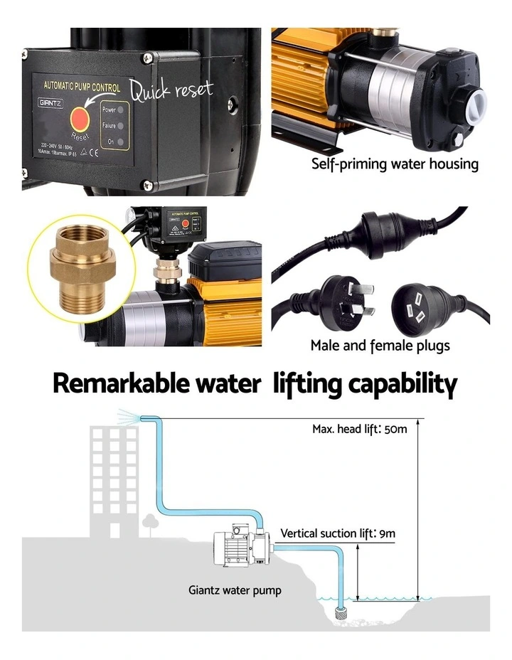 Giantz Garden Water Pump High Pressure 2000W Max 5-Stage Tank Irrigation Transfer Booster Pump Black image 7