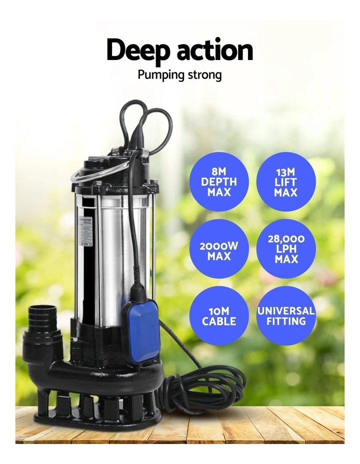Giantz 2000W Max. Submersible Dirty Water Pump Bore Tank Well Steel Automatic image 5