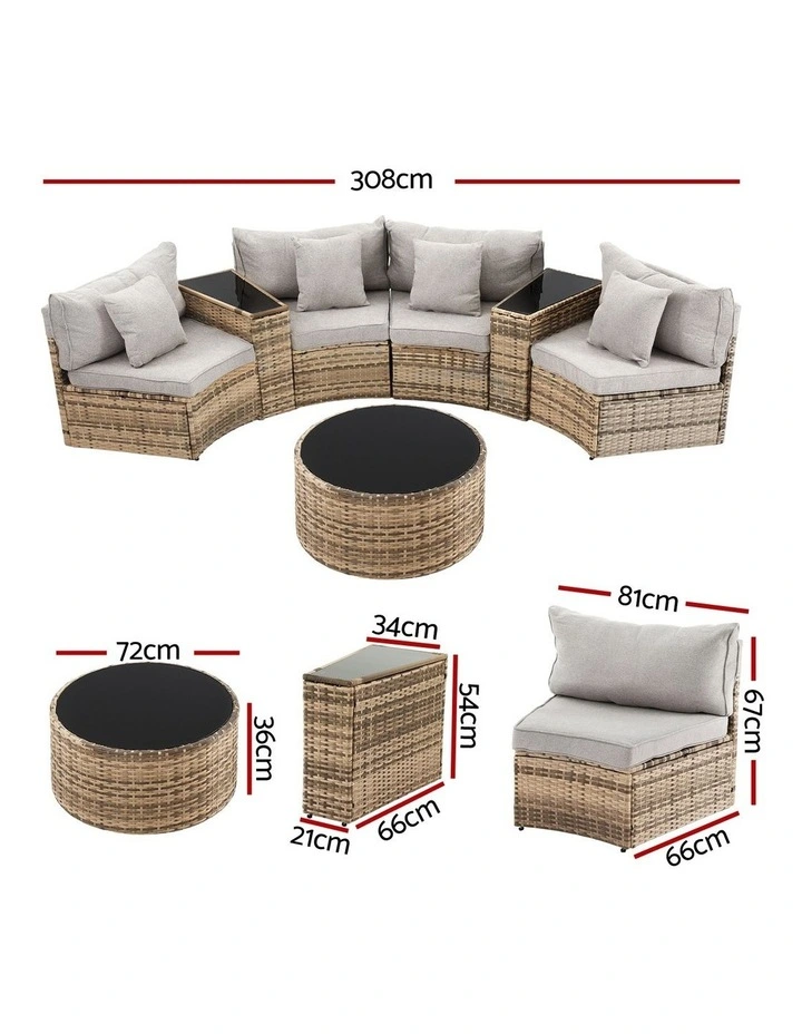 Gardeon 4 Seater Outdoor Sofa Set 7PCS Table Chair Brown Rattan Patio Furniture image 2
