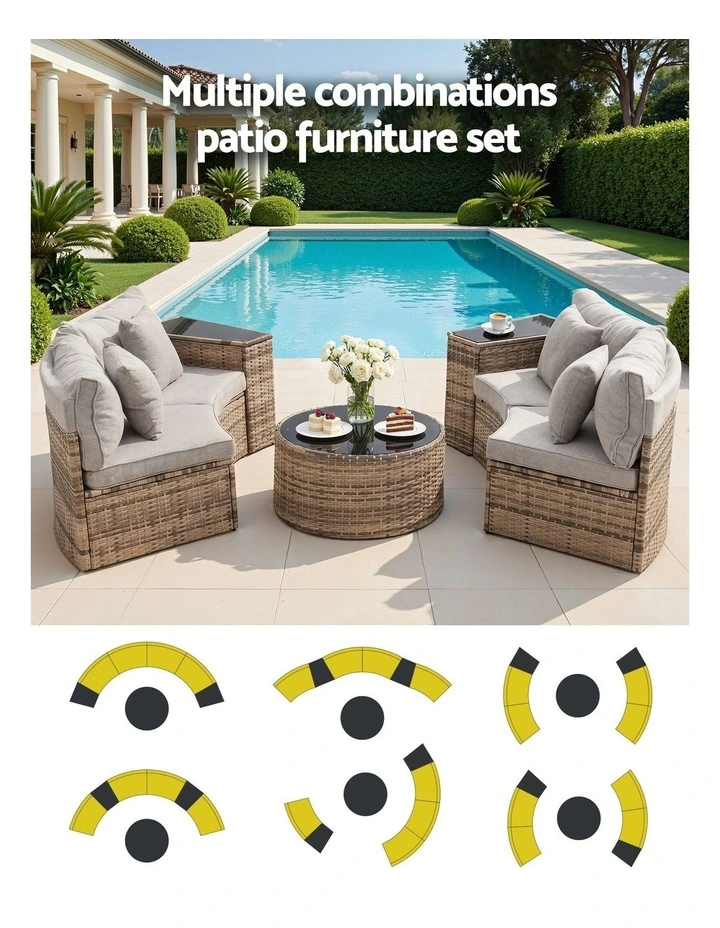Gardeon 4 Seater Outdoor Sofa Set 7PCS Table Chair Brown Rattan Patio Furniture image 4